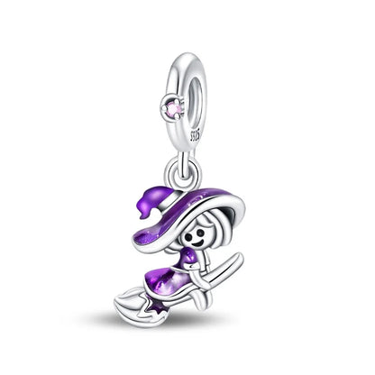 Heißer Verkauf 925er Sterlingsilber Kürbiskopfperlen & fliegende Hexe baumelnder Charm passend für Armband Halloween Anhänger Zubehör Geschenke