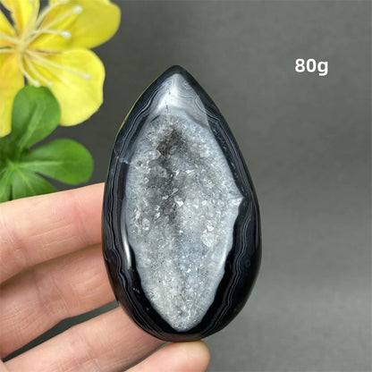 Natürlicher schwarzer Achat, Kristallloch, eiförmiger Kristall, Heilung, spirituelle Meditation, Mineralquarz, Aura, Energie, Heimdekoration