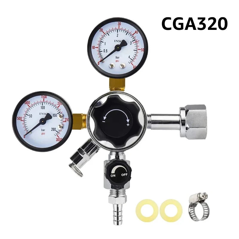 W 21,8 Co2 Regler, Homebrew Fass Kegerator Regler 3000PSI Druck Dual Che Co2 Regler mit Sicherheit Druck Relief Ventil