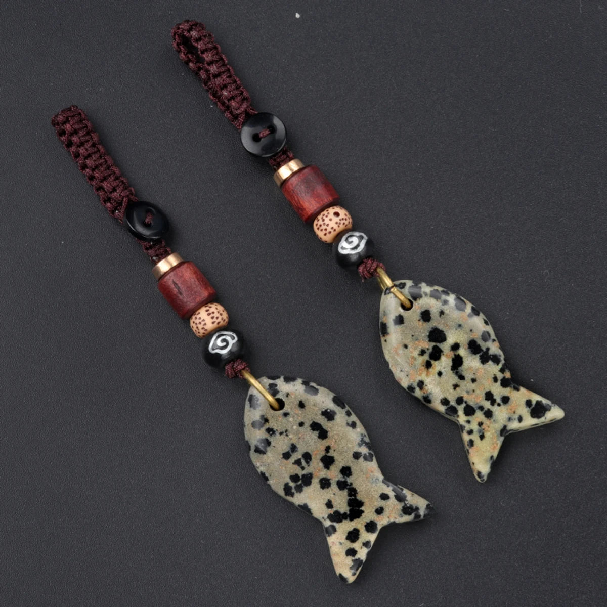1 stücke natürliche Halbe del stein Tigerauge Stein gewebte kleine Fisch Auto Schlüssel bund Tasche Anhänger Schmuck Zubehör Geschenk
