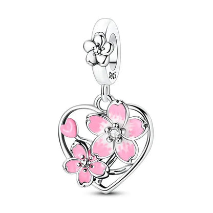 Bunter Schmetterlingsanhänger aus 925er-Sterlingsilber mit Blumen, Perlen, Käfer und Marienkäfer, passend für Armbänder, exquisite Anhänger-Geschenke