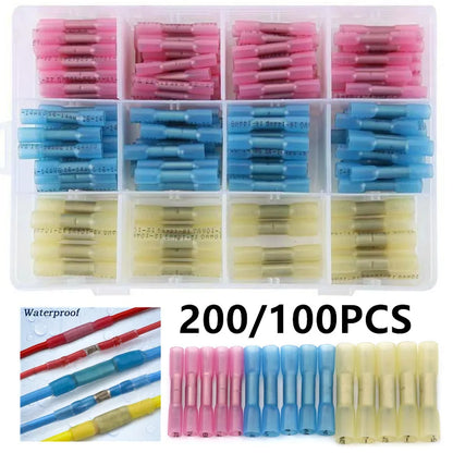 200/100 Stück Wärmeschrumpf-Steckverbinder – Wasserdichte elektrische Kabelverbinder – Isolierte Crimpverbinder für Stoßverbinder