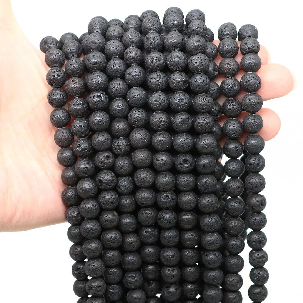 Naturstein, vulkanische Lave, runde Perlen, 4, 6, 8, 10 mm, lose Edelsteinperlen für Schmuckherstellung, DIY-Charms, Armband, Halskette, Ohrringe