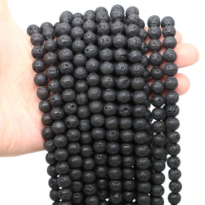 Naturstein, vulkanische Lave, runde Perlen, 4, 6, 8, 10 mm, lose Edelsteinperlen für Schmuckherstellung, DIY-Charms, Armband, Halskette, Ohrringe
