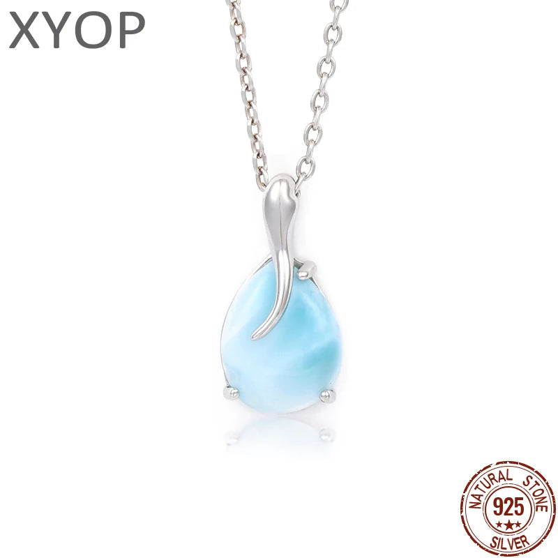 Überzogene Gold 925 Sterling Silber Schmuck Geschenke Klassische Anhänger Halskette Natürliche Edel Larimar Retro Frau Oval Charme