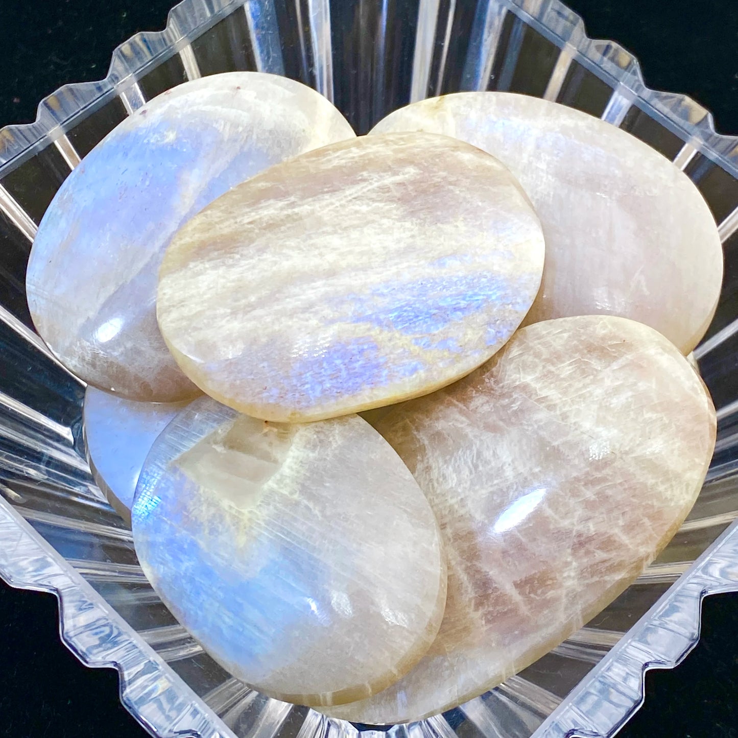 Zufälliger 1 x Mond- und Sonnen-Mondstein, polierter Palmenstein, Steinsammlungen, ausgezeichnete Geschenke, Geschenk für Freunde, DIY-Deko, Raumdeko