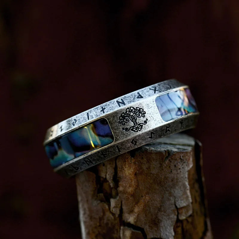 Mode Wikinger Baum des Lebens Edelstahl Abalone Muschel ringe für Männer Odin Norse Wikinger Runen ringe Retro Amulett Schmuck Geschenk