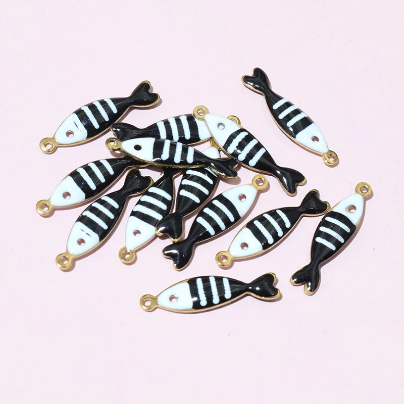 20 Stück Edelstahl Emaille Fisch Charms Anhänger 18x5mm Edelstahl DIY Schmuck Herstellung Zubehör für Ohrringe Halskette