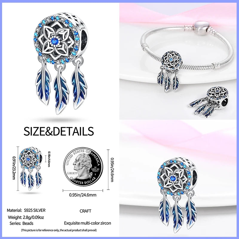 Modische 925er-Sterlingsilber-Charms mit buntem Traumfänger, Perlen für Qikaola 925 Original-Armbänder, exquisiter DIY-Schmuck, Geschenke