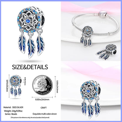 Modische 925er-Sterlingsilber-Charms mit buntem Traumfänger, Perlen für Qikaola 925 Original-Armbänder, exquisiter DIY-Schmuck, Geschenke
