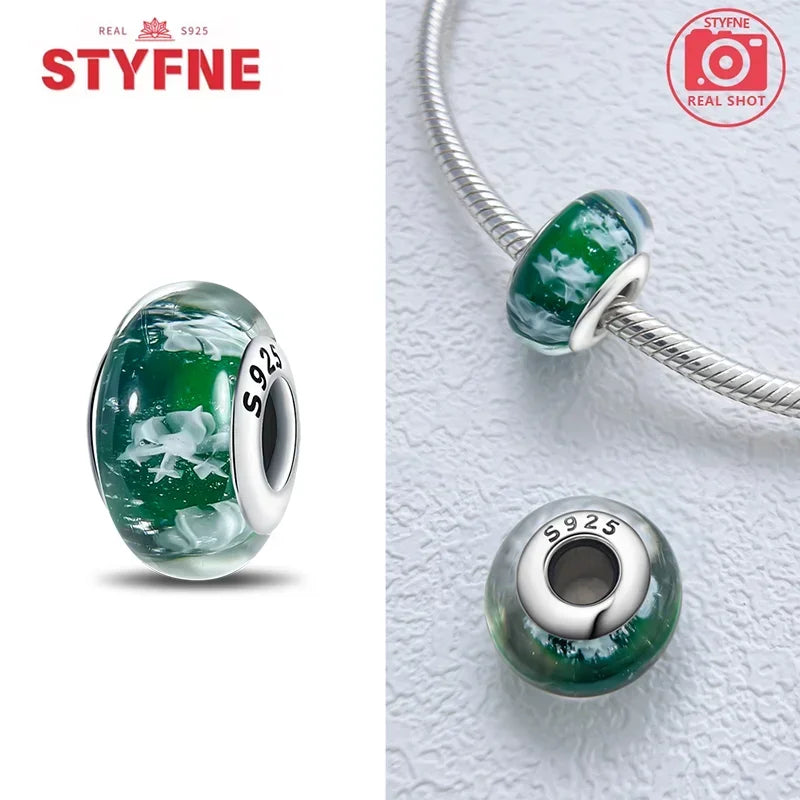 Echtes Sterlingsilber 925, Blumen-Charms, Glas, neue Original-Perle, bunt, Murano, passend für Original-Armbänder, DIY für Frauen, Schmuck, Geschenke