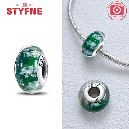 Echtes Sterlingsilber 925, Blumen-Charms, Glas, neue Original-Perle, bunt, Murano, passend für Original-Armbänder, DIY für Frauen, Schmuck, Geschenke