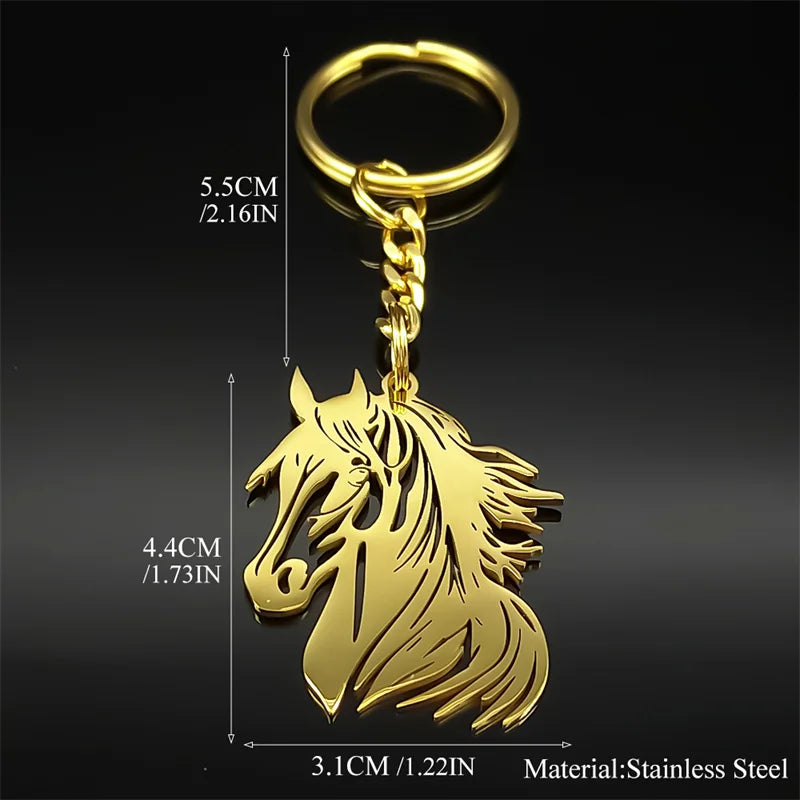 Hiphop Pferd Pony Kopf Tier Schlüsselbund Für Frauen Männer Edelstahl Gold Silber Farbe Männliche Tasche Charme Schlüsselring Schmuck Geschenke