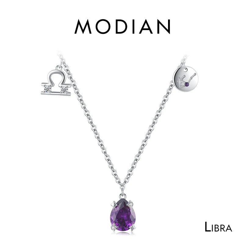 Modian 925 Sterling Silber Regenbogen Zirkonia Skorpion Geburts stein Sternzeichen Symbol Charme Anhänger Halsketten für Frauen edlen Schmuck