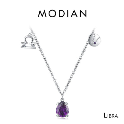 Modian 925 Sterling Silber Regenbogen Zirkonia Skorpion Geburts stein Sternzeichen Symbol Charme Anhänger Halsketten für Frauen edlen Schmuck