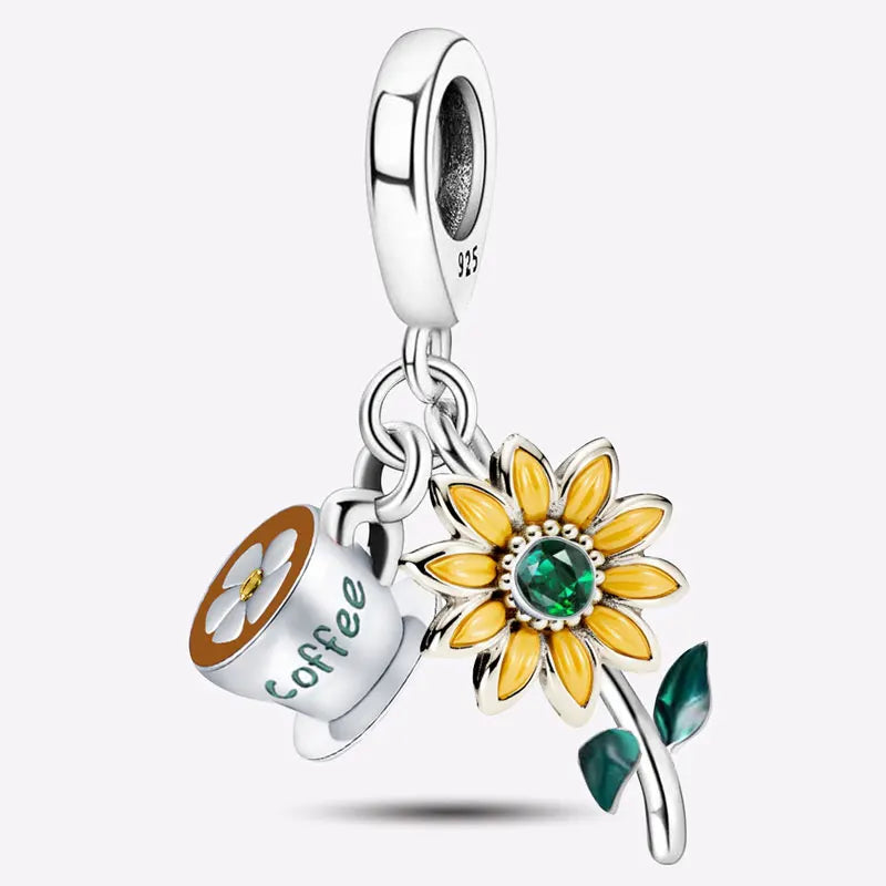 925 Sterling Silber Mode-Sonnenblumen-Charms, Pflanzenanhänger, DIY-Armband- und Halskettenherstellung, hochwertiges Schmuckgeschenk