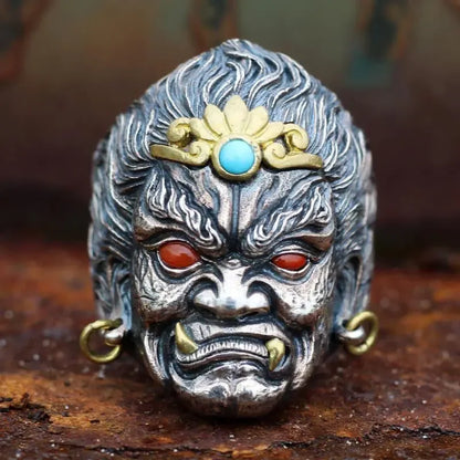 Retro Poseidon Kompass Ring versilbert Hexagramm Öffnung verstellbarer Ring Männer und Frauen Hip-Hop Trend Schmuck Geschenk