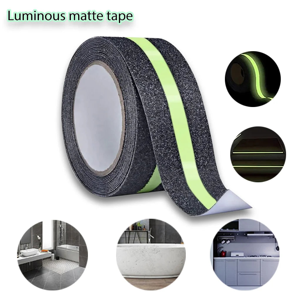 5CM X 5M Anti-Rutsch-Klebeband mit grünem, im Dunkeln leuchtendem Streifen, reibungsstarkes, selbstklebendes Klebeband für Treppenstufen, Innen- und Außenbereich