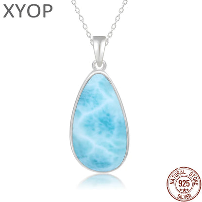 925 Sterling Silber Schmuck Geschenke Klassische Anhänger Halskette Natürliche Edel Larimar Retro Frau Oval Charme Rhodium Überzogene Gold