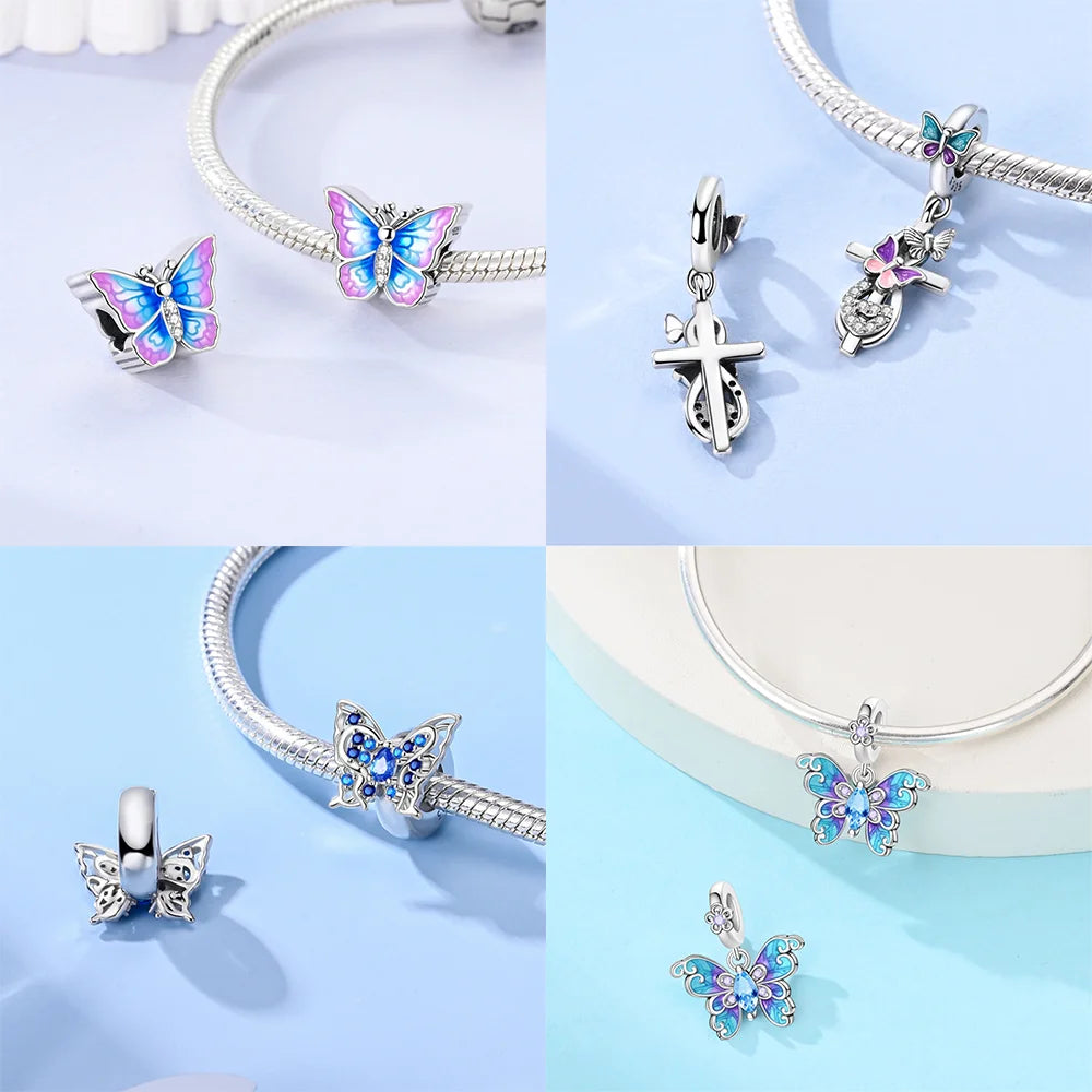 Neue Silber 925 Blaue Libelle Schmetterling Charms Perlen Fit Original Armband für Frauen DIY Edlen Schmuck Zubehör Perlen Geschenke
