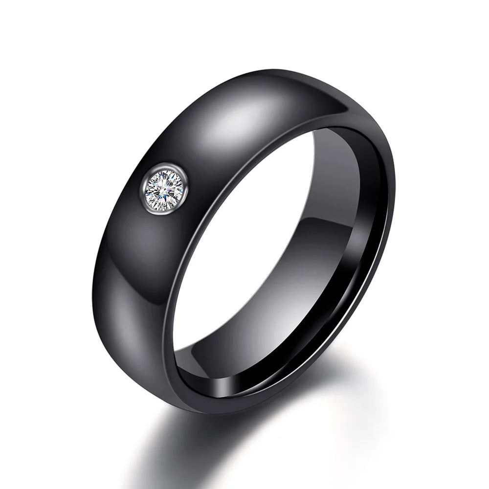 6MM Luxus Zirkon Keramik Ring Für Frauen Finger schmuck Zubehör Schwarz Weiß Farbe UNS Größe 6-9 wasserdicht Anti-fading