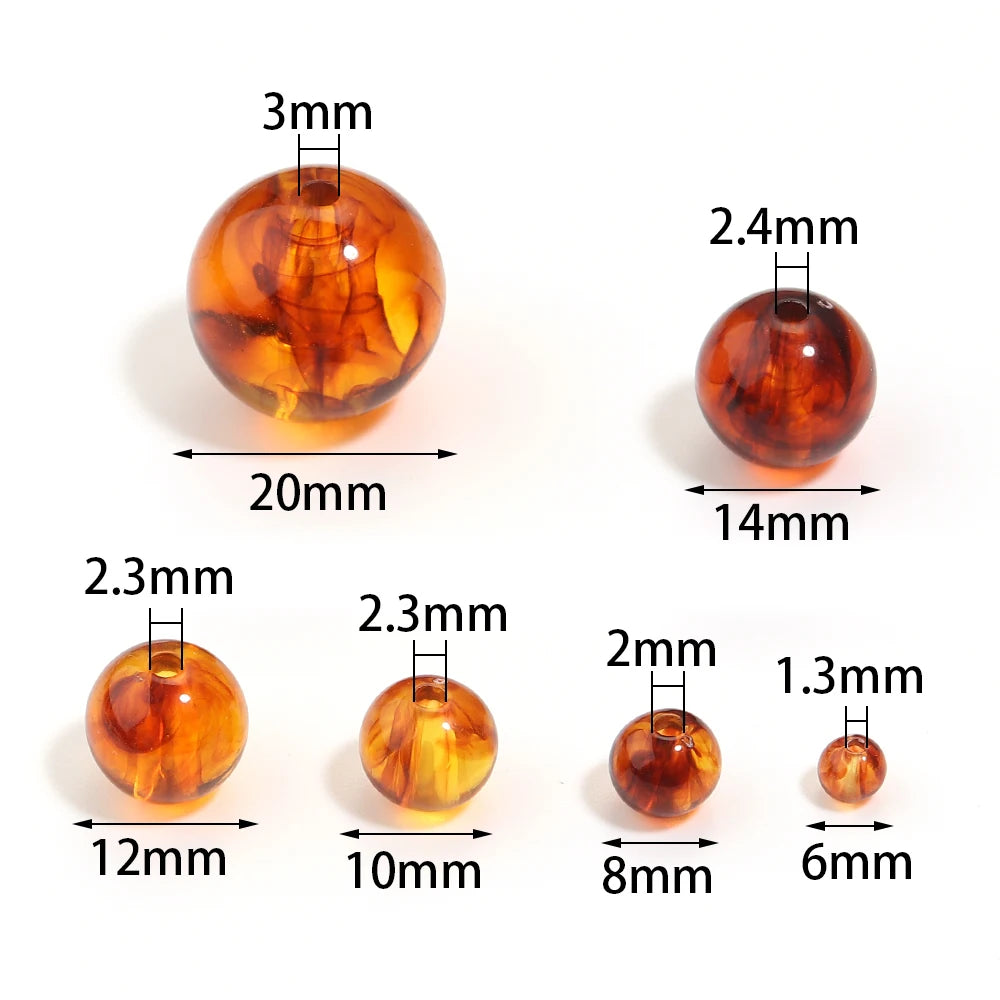 10-200 teile/los 6/8/10/12/14/20mm Acryl Bernstein Perlen Runde Lose Spacer Perlen für Schmuck Machen DIY Armband Halskette Zubehör