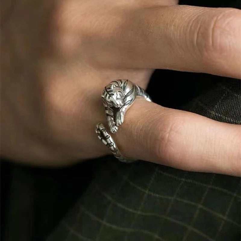 1 Stück heftige Tiger verstellbare Öffnung Ring Männer und Frauen Vintage Punk alten Gold alten Silber Farbe Tiers chmuck Geschenk