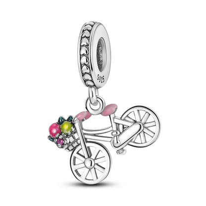 2025 heißer Verkauf Charms Perle 925 Sterling Silber Fahrrad Blume Kinderwagen Anhänger Fit Armreif Armband Halskette DIY Schmuck