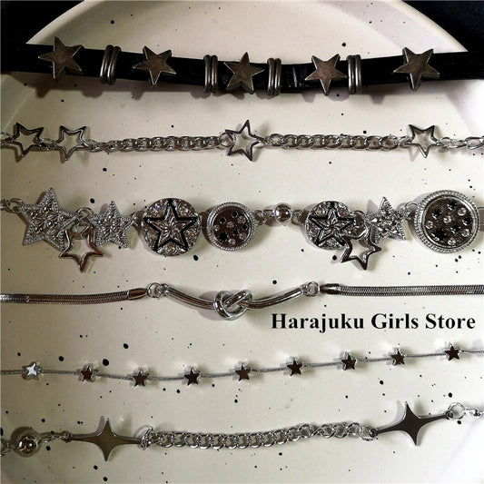 Vintage Y2k Ästhetische Pentagramm Stern Anhänger Silber Farbe Halsband Kette Halskette Für Frauen Coole Hip Hop Schmuck Charme Zubehör