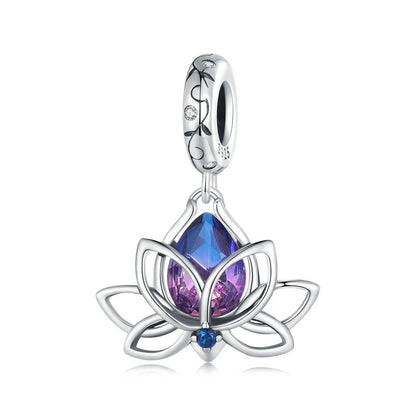 WOSTU Anhänger aus 925er-Sterlingsilber, Liebesherz-Charm, Dackel-Hund, lila Kristall, Lotus-Perlen, passend für Armband, DIY-Halskette, Mädchen-Geschenk