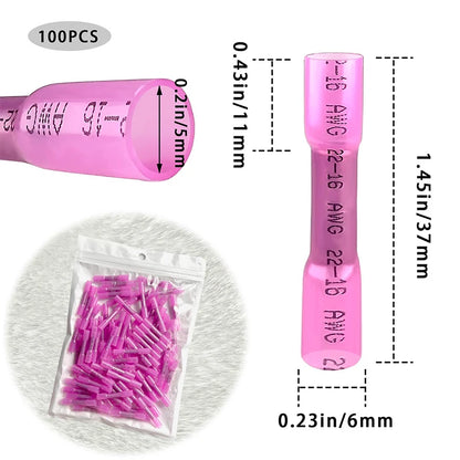 200PCS BHT1.25 Rote Schrumpfstoßdrahtverbinder 22-16 AWG Isolierte wasserdichte Crimpklemmen Stoßspleiße