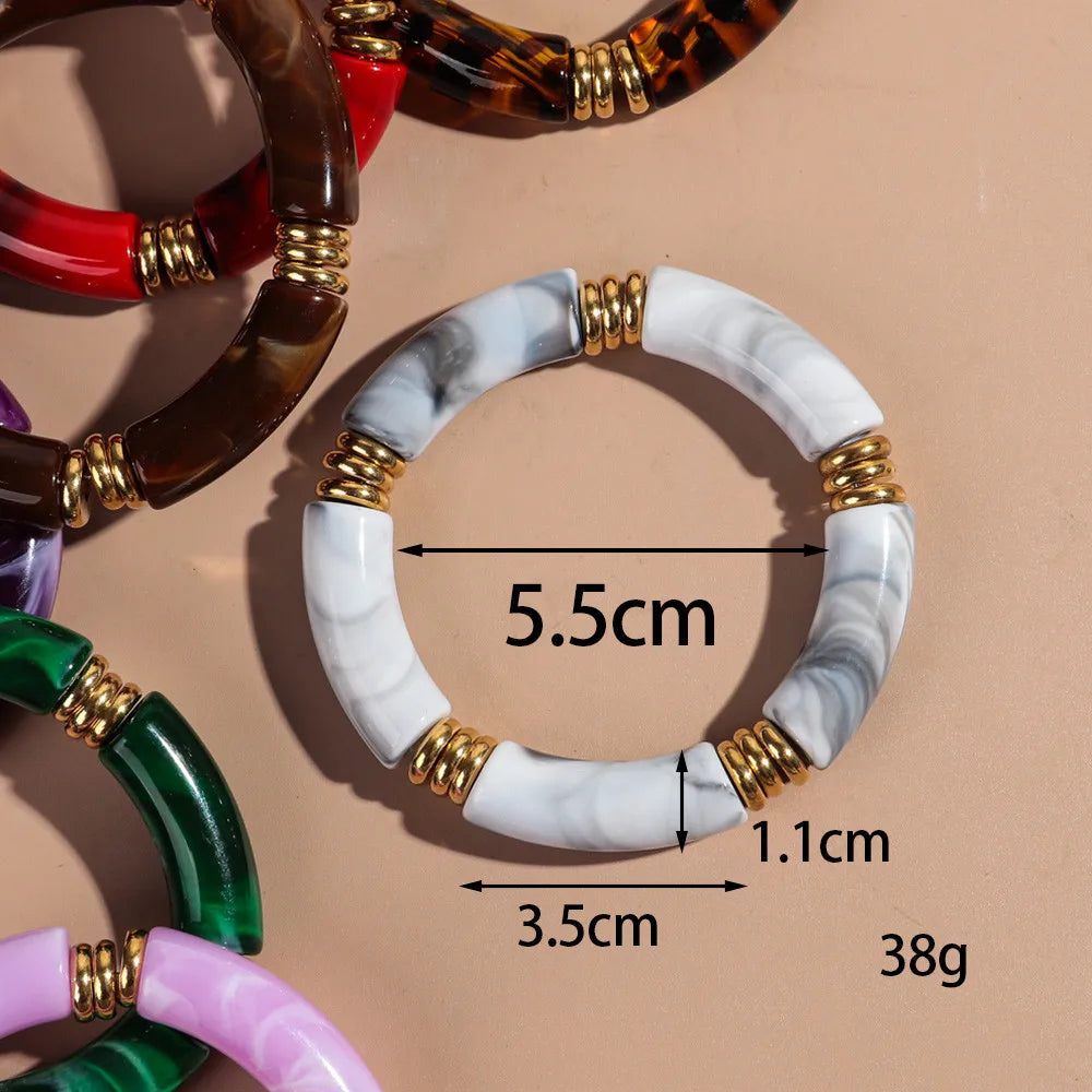 Vintage Chunky Bamboo Elbow Acrylic Bracelets for Women Men Rock Punk Stretch Large Curved Tube Stacking Bangle Couple Jewelry Gifts