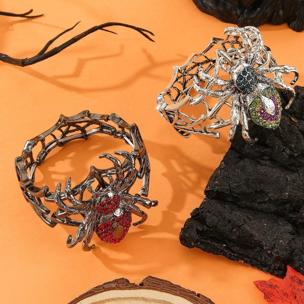 Halloween-Schmuck, lustig, schrullig, Legierung, Strass, Spinne, elastisch, verstellbar, Armreif für Damen, Party-Zubehör
