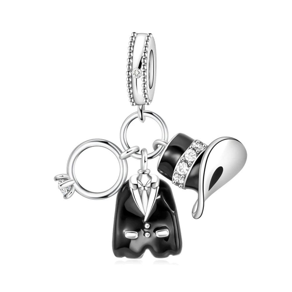 Heißer Verkauf 925er Sterlingsilber, niedliche Panda-Perlen und Pinguin-Anhänger, passend für Schlangenarmband, Boutique-Halskette, schwarzer Anhänger, Geschenk