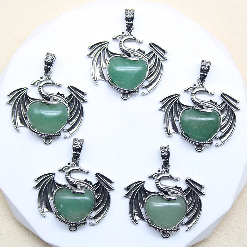 10 Stück bunte Drachen Naturstein Amethyst Quarz Kristall Herz Perle Anhänger für DIY Schmuck Halskette Anhänger Frauen Geschenke