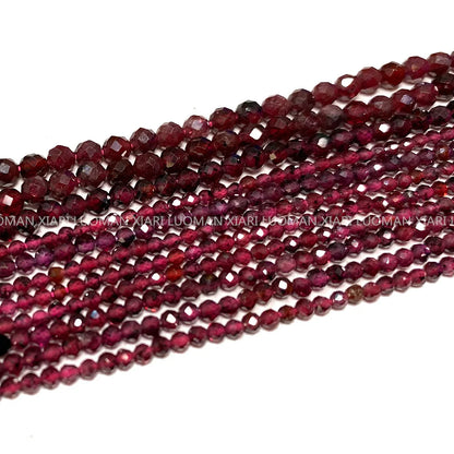 Feine 100 % Natursteinperlen, facettierter roter Granat, loser runder Edelstein für Schmuckherstellung, DIY-Armband, Halskette, Charm, 2–4 mm