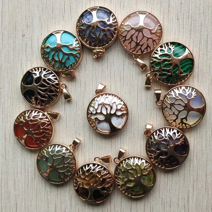 Großhandel 12 teile/los mode naturstein legierung baum des lebens mix Anhänger für halsketten schmuck zubehör machen schnelle versand