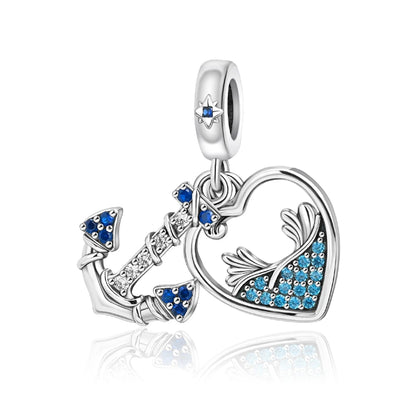 Blaue Serie 925 Sterling Silber Eidechsen-Herz Roboter Kaffee Mit Blumen Charms Passend für DIY Armband Halskette Casual Party Geschenke