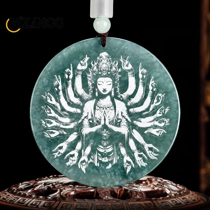 Natürliche Jadeit blau Wasser Neun-Schwanz-Fuchs Anhänger Schatten schnitzen Drachen Männer und Frauen Jade Halskette benutzer definierte exquisite Schmuck