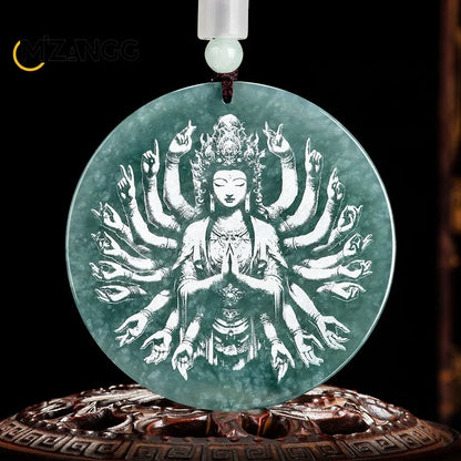 Natürliche Jadeit blau Wasser Neun-Schwanz-Fuchs Anhänger Schatten schnitzen Drachen Männer und Frauen Jade Halskette benutzer definierte exquisite Schmuck