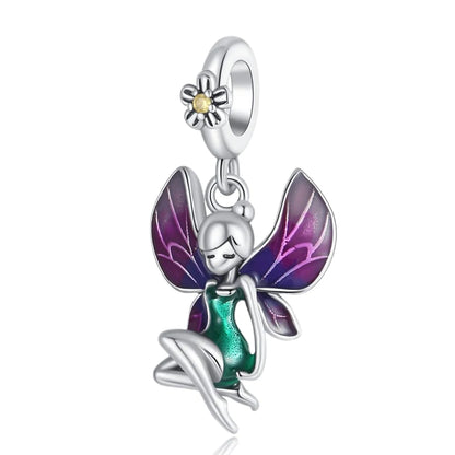Lila Serie 925 Sterling Silber Traubenblüten Weinflasche Lebensbaum Tulpen Schnur-Dekoration Passend für DIY Armband Halskette Geschenk