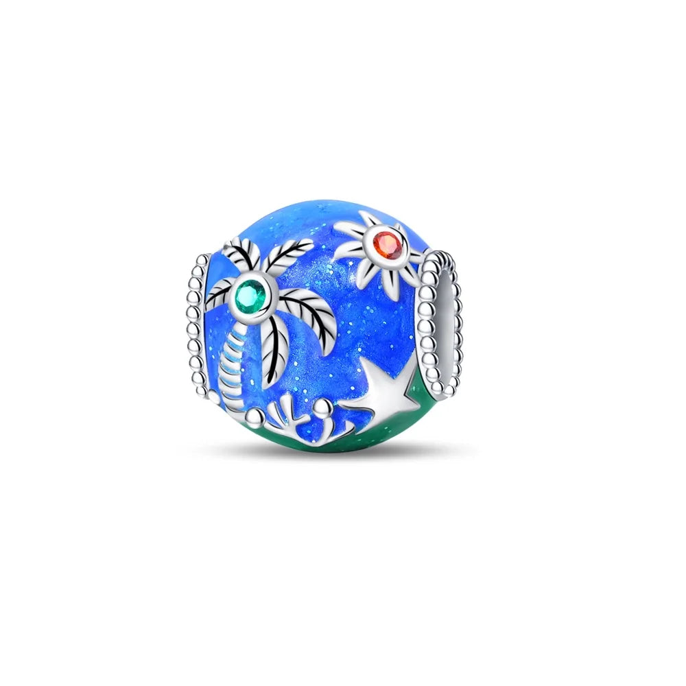 Blue Series Charm-Anhänger aus 925er-Sterlingsilber, Dackel-Feder, Meer, Kokosnussbaum, Stern, Hexe, passend für DIY-Armbänder, Halsketten, Partygeschenke