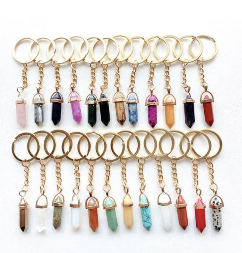 20 stücke Natürliche Stein Kristall Quarz Schlüsselbund Frauen Männer Handtasche Hangle Auto Schlüssel Halter Raw Mineral Stein Schlüsselring Schmuck