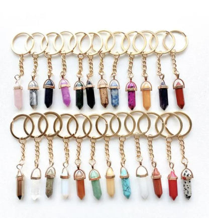 20 stücke Natürliche Stein Kristall Quarz Schlüsselbund Frauen Männer Handtasche Hangle Auto Schlüssel Halter Raw Mineral Stein Schlüsselring Schmuck