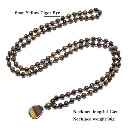 8 mm gelber Tigerauge-Perlenknoten, 108 Mala-Halskette, Meditation, Yoga, Gebetsschmuck mit Tigerauge-Anhänger für Männer und Frauen