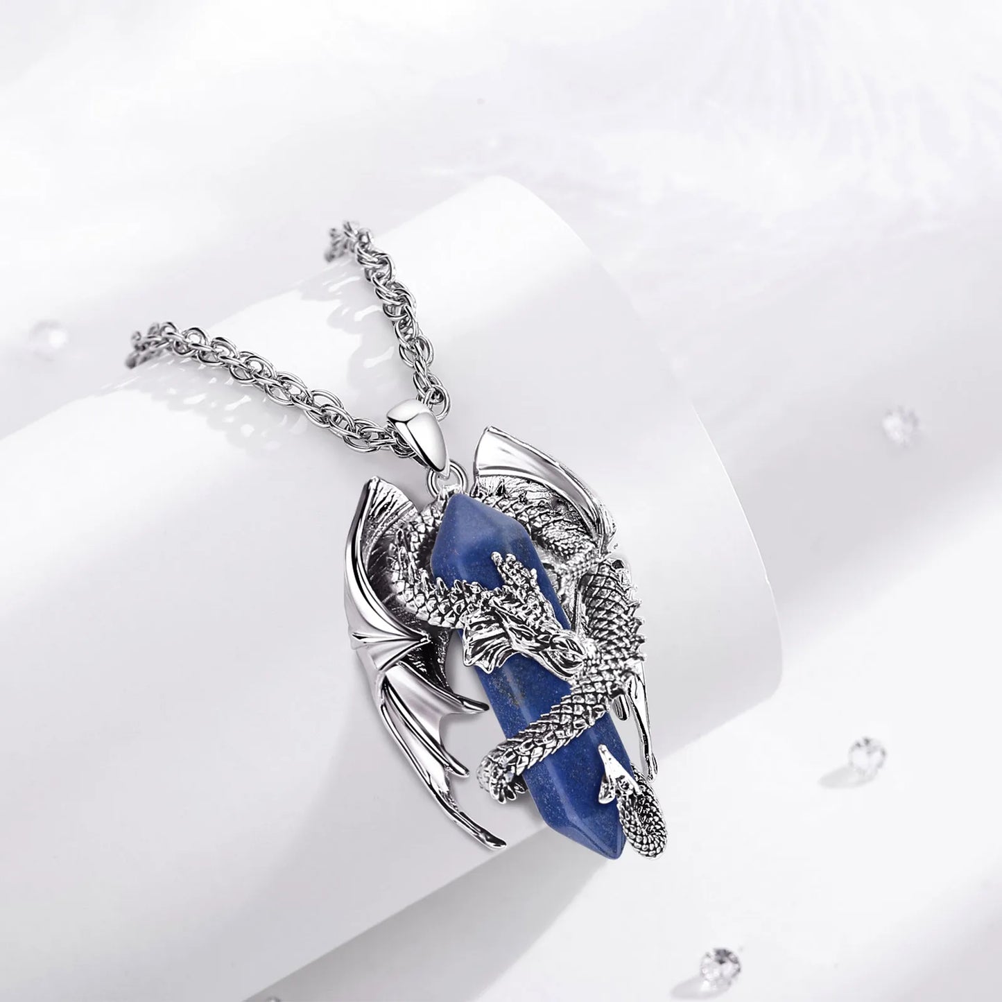 Eudora Drachen Twining sechseckigen Lapislazuli prismatische Halskette Punk Heilung Kristall Stein Anhänger Schmuck für Frauen Mann Geschenk