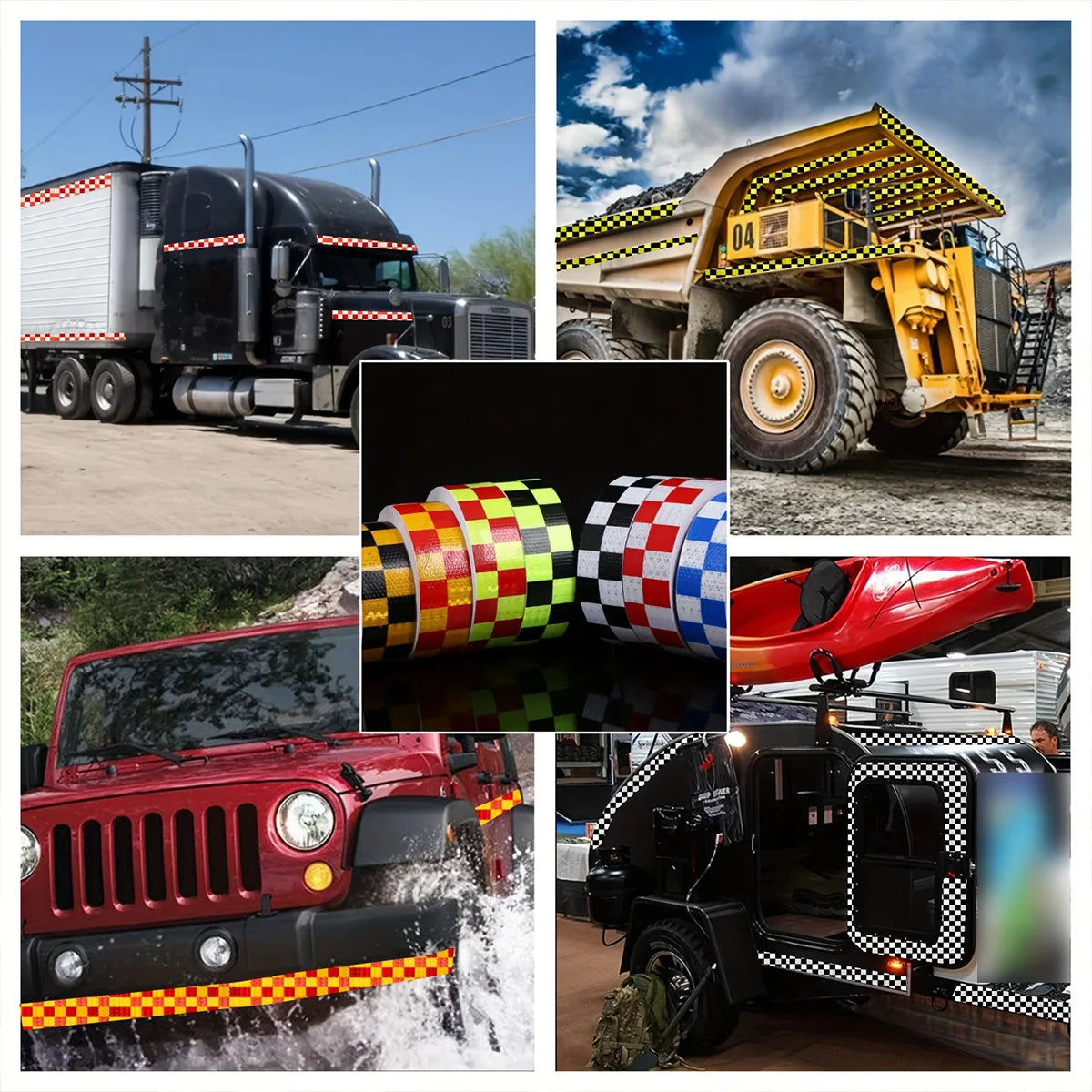 Reflektierender Aufkleber, quadratisches Gitter, kariertes Muster, Reflektorband, rot, gelb, fluoreszierend, weiß, reflektierender Film für LKW, Auto, Straße