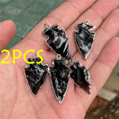 Echte Stein Pfeile Halskette Anhänger Rohkristall Quarz Anhänger Handwerk Amethyst Obsidian Pfeilspitze Energie Glücksbringer Herstellung Diy