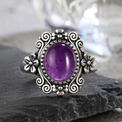 925 Silber Blume 8 * 10 mm Mondstein Ring Vintage Stil Damen Party Schmuck Geschenk für Frauen