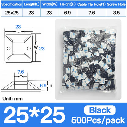 250/500/1000 Stück Kabelbinderhalterungen, langlebige Clip-Klemme, Wandhalter, Basis, selbstklebende Rückseite, Kabelbinder, Halterung, Kabel, Draht